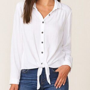 Style & Co Light and Breezy White Tie Front Blouse - Medium